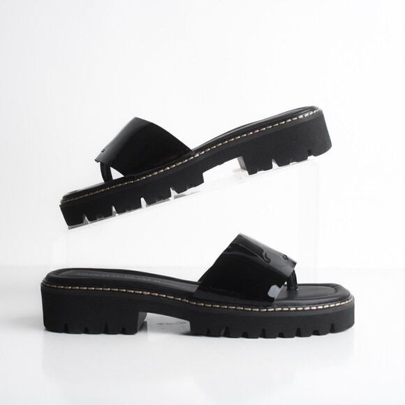 Donald Pliner Womens Beulah Platform Sandals Thongs Patent Leather Black US 8.5 - Picture 2 of 9